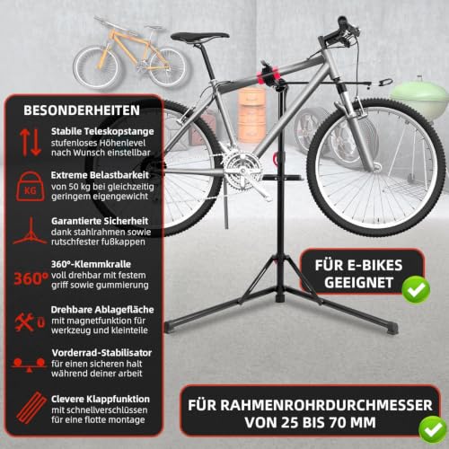 Soporte de trabajo para bicicleta que facilita el mantenimiento y almacenamiento de pie 6
