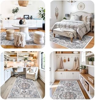 4x10 Washable Hallway Runner Rug: Oriental Living Room Entry Extra Wide Area Rug Ultra Soft Non Slip Runners for Kitchen Dining Room Stain Resistant Low Pile Floor Mat for Bathroom Bedroom(Brick,4x10)