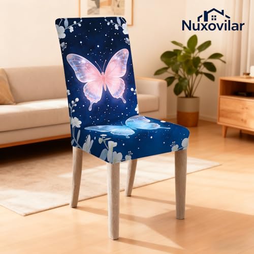 Image of Nuxovilar Glowing Butterfly Design Milk Silk 23.6x66.9in 4PCS Covers | Stretch Slipcover Exotic Protector Butterfly Wrap Seat Guard Dining Room Wedding Banquet Event (Glowing Wing)