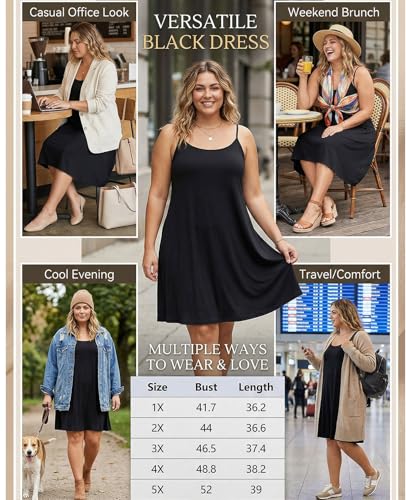 Image of 7th Element Women's Plus Size Slip Dress, Spaghetti Strap Summer Cami Sundress & Nightgown, Under Dresses & Beach Cover-up