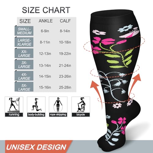 Image of Diu Life 3 Pairs Plus Size Compression Socks for Women and Men Wide Calf Extra Knee High Support for Circulation