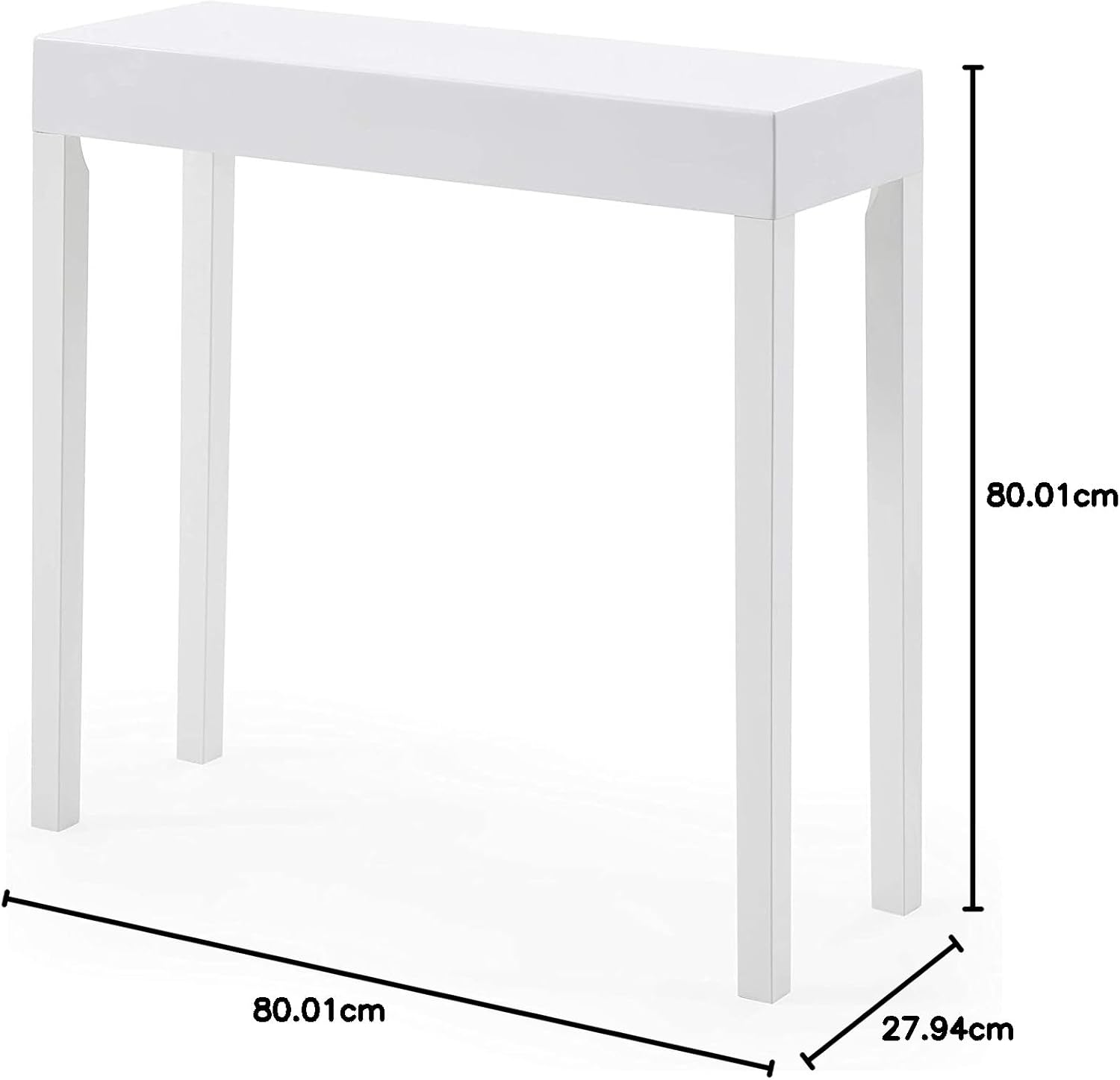 AC Pacific Amy Console Table for Entryway, Hallway and Living Room, Narrow Minimalist Design, Durable Hardwood, 31.5" x 11", Glossy Snow White