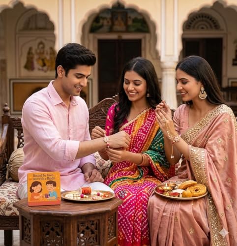 Image of SAUDEEP INDIA Decorative Fridge Magnet for Refrigerator Decor | Free Couple Rakhi Set for Bhaiya Bhabhi | Raksha Bandhan Gift Combo | Cotton Thread Rakhi Brother(Pink)