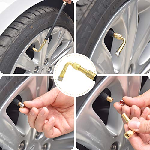 Tire Valve Extension, 8.25 Inch Flexible Valve Stem Extenders with 90 Degree Brass Schrader Tire Valve Extension Adaptor Compatible for Cars Truck Motorcycle Bike Scooter by ZHSMS
