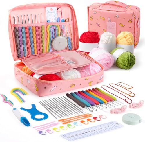 Image of WICHARSH Crochet Kit for Beginners & Adults - 59pcs Complete Starter Set with Ergonomic Hooks (0.6-6.0mm), Yarn, Tools & Travel Bag - Craft Gift for Women, Teens & Seniors