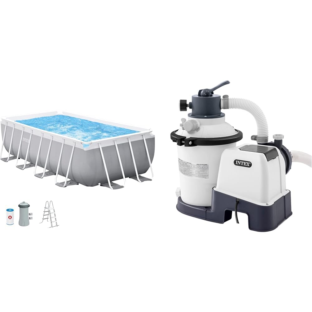 Intex kit Piscine Prism Frame rectangulaire Tubulaire (l) 4,00 x (l) 2,00 x (h) 1,22m & Krystal Clear 26642 Filtre à Sable SX925 Blanc 2000 l/h