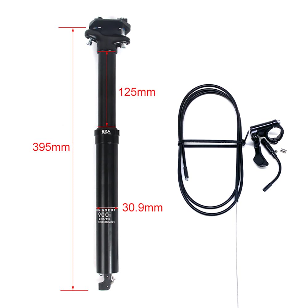 Tija Telescópica para Sillín 30,9/31,6 mm, Viaje: 100mm/125mm/150mm Tubo de Sillín Hidráulico Control de Cable para Carretera, Bicicleta BMX