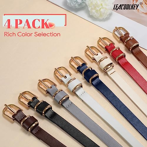 Leacoolkey 4 Pack Skinny Leather Belt For Women Dress Thin Waist Belt With Gold Buckle For Jeans #TOP6