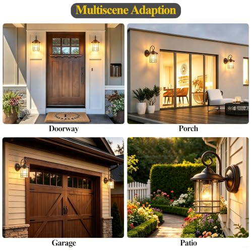 Image of MICSIU 2 Pack 5.5 inch Narrow Oil Rubbed Bronze Vintage Farmhouse Porch Light | Max 23W 9.8 Inch Outside Fixture, Waterproof Farmhouse Outdoor Wall Sconce for Slim Column, Patio, Front Door Sidelight