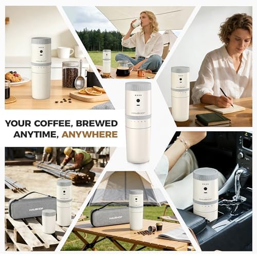 HAUSHOF Portable Coffee Grinder, Camping Coffee Makers, Portable Burr Coffee Grinder and Brewing Kit, Rechargeable, Personal Cordless Coffee Maker for Car, Camping, for Home Use — view 8
