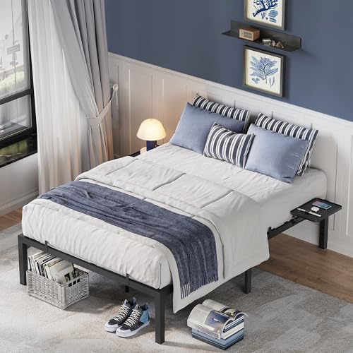 VASAGLE Bett 140 x 200 cm, Gästebett mit Aufbewahrungsregalen, Doppelbett, Bettgestell aus Metall, Bettrahmen, Metallbett, einfache Montage, klassikschwarz RMB094B01 VASAGLE Bett 140 x 200 cm, Gästebett mit Aufbewahrungsregalen, Doppelbett, Bettgestell aus Metall, Bettrahmen, Metallbett, einfache Montage, klassikschwarz RMB094B01