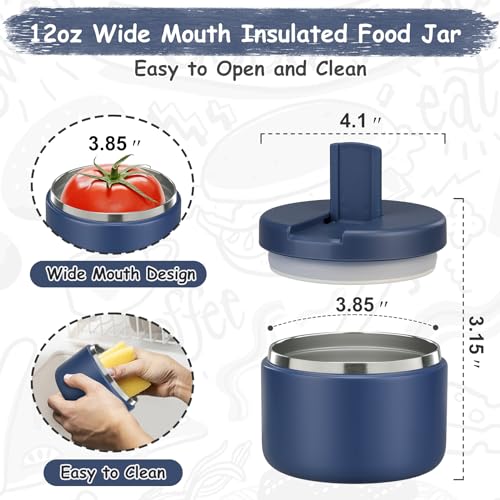 12oz Insulated Vacuum Food Jar with Buckle Lid Wide Mouth Soup Thermo for Hot Food Kids Leakproof Stainless Steel Lunch Container- Blue 1 Pack