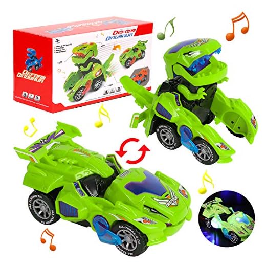 Dinosaurie Transformers bil, dinosauriebil leksak, transformerande ljus och musik, presenter pojke dinosaurieleksak från 3–10 år pojke omvandla dinos bil