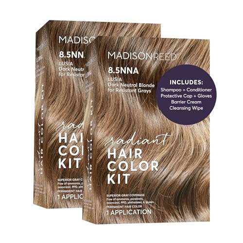 Image of Madison Reed Radiant Hair Color Kit - 8.5NNA Dark Neutral Blonde (Lusia Blonde), Permanent Hair Dye for Resistant Grays, 100% Gray Coverage | PPD-Free & Ammonia-Free, 2 Pack