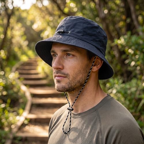 Image of Kraptick Adjustable Bucket Hat for Men - Wide Brim Sun Protection Safari Hat with Chin Strap for Outdoor, Fishing, Hiking, Trekking & Travel - Breathable Summer Boonie Cap