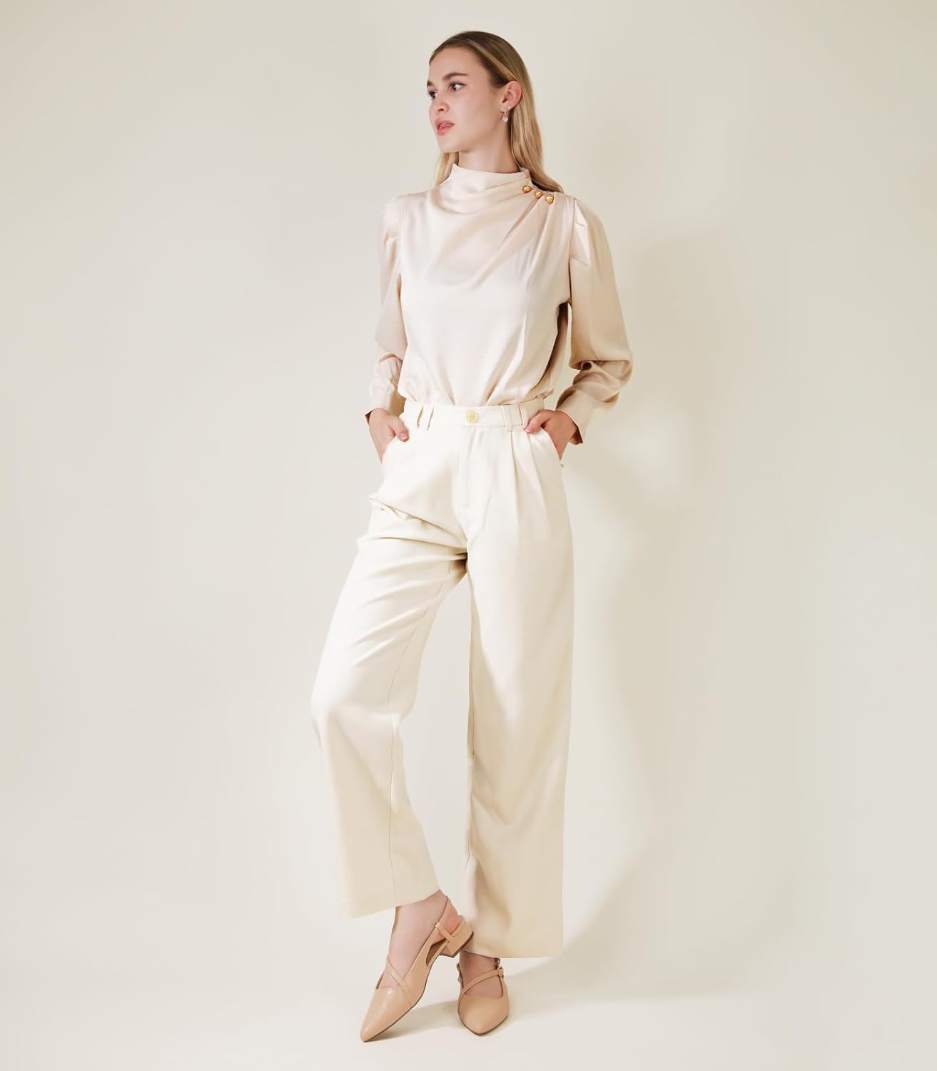 Ankis Slingback Flats for Women 1Inch Low Heels Closed Pointed Toe Ankle Strap Pumps Comfortable Walking Wedding Party Dress Shoes - Image 3