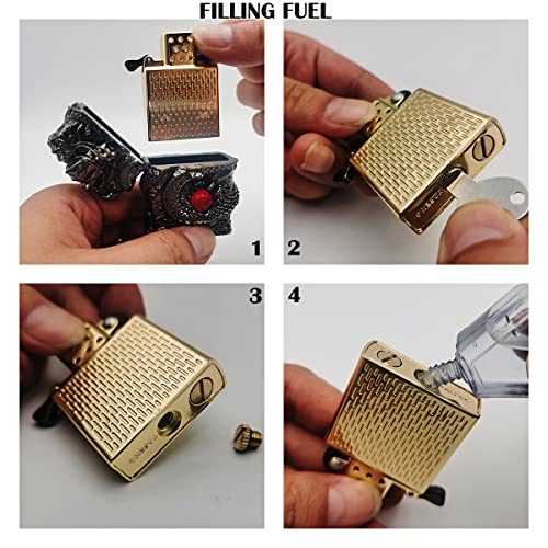 Lighters Carving Dragon Vintage Trench Lighter Reusable Antique Kerosene Grinding Wheel Lighter For Collection-Decorative-Gift-Present (Black) #TOP3