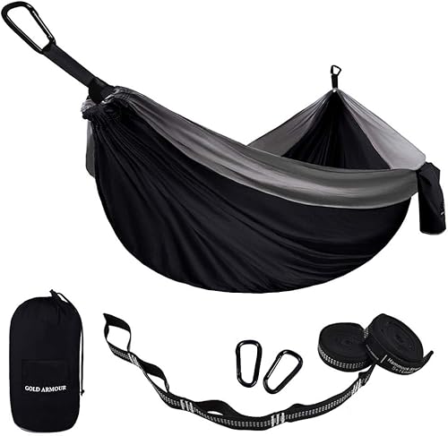 Gold Armour hamaca de campamento, de tela de paracaídas, de marca estadounidense, tamaño único, 2correas para árbol, 10 trabillas20pies incluidos,