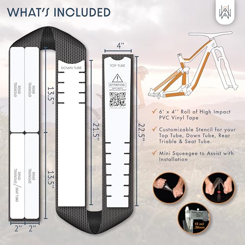 WilderWild Bike Frame Protection Tape- High Impact Clear Vinyl Wrap Includes Tool (4”x72) Bicycle Frame Protector, Mountain Bike Frame Guard Chainstay Protector (Dragon Scale)