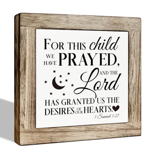 Image of ZPPRJF Farmhouse Wood Sign, 'For This Child We Have Prayed' Decorative Sign, 5.9x5.9 Inch, Rustic Wooden Plaque for Home Decor
