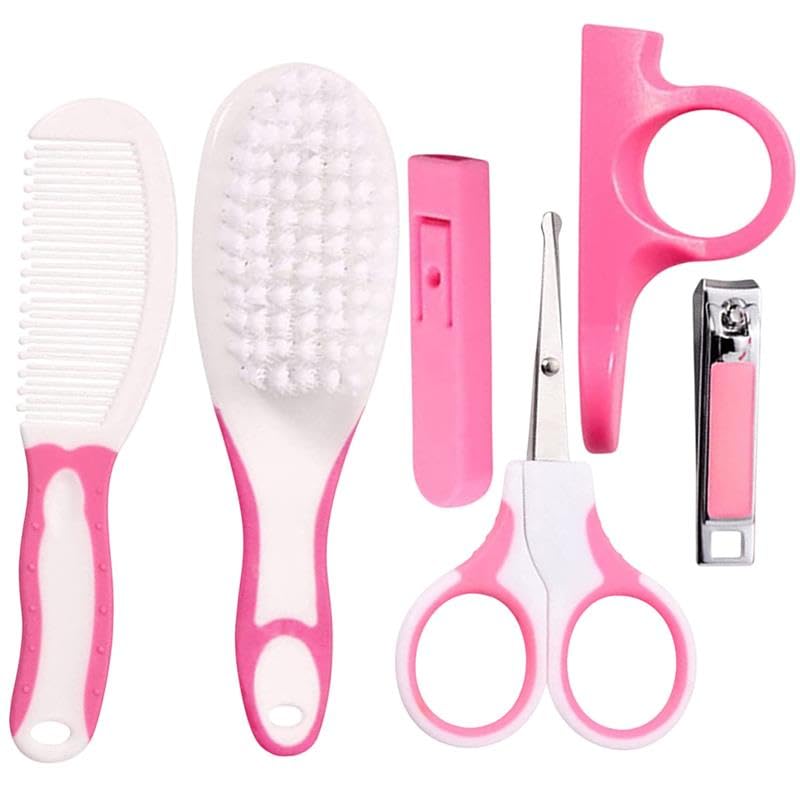 SYGA 6 Pcs Health Care Kit for Newborn Baby Kids Nail Hair Grooming Brush - Pink-image-24