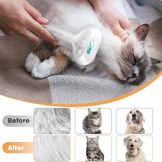 Cat Steam Brush 3 in 1 Pet Hair Grooming Brush with Steam and Release Button for Indoor Cats Pets Dogs Hair Removal Shedding-mWNAgmim