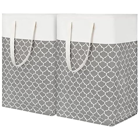TOTANKI 2-Pack Laundry Basket, 80L Large Laundry Hamper with Long Reinforced Handles, Freestanding Waterproof Storage Basket, Collapsible Clothes Hamper for Bedroom, Bathroom, Dorm (Grey) Cover