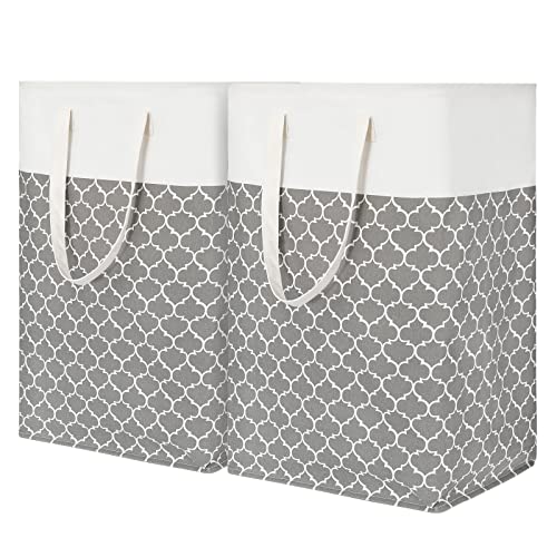 TOTANKI 2-Pack Wäschekorb, 80L großer Wäschekorb mit langen verstärkten Griffen, freistehender wasserdichter Aufbewahrungskorb, Faltbarer Wäschekorb für Schlafzimmer, Badezimmer, Schlafsaal (Grau) Cover