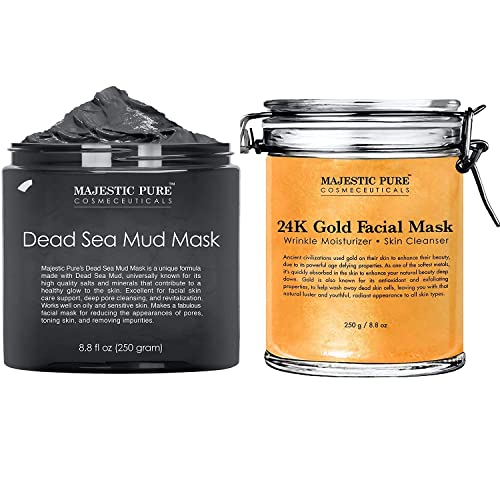 Majestic Pure Dead Sea Mud Mask and 24K Gold Mask Bundle â Face and Skin Care for Women and Men