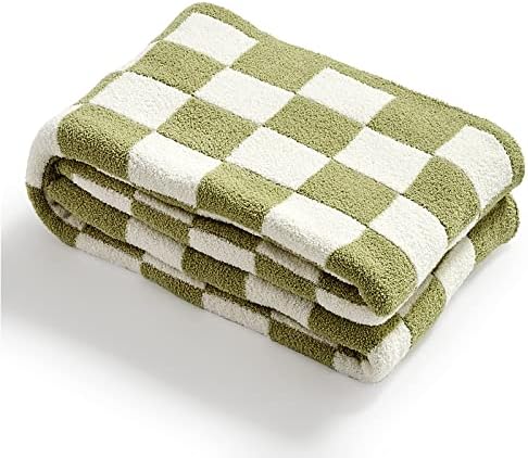 YIRUIO Throw Blankets Checkerboard Grid Chessboard Gingham Warmer Comfort Plush Reversible Microfiber Cozy Decor for Home Bed Couch (sage Green, 60''x79'')
