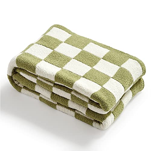 YIRUIO Couvertures en damier en damier à carreaux en peluche confortable réversible en microfibre confortable décoration pour canapé-lit (150 x 200 cm, vert)