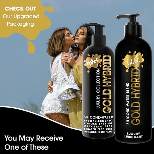 Image of Wet Gold Hybrid Silicone and Water-Based Lubricant | Long-Lasting Performance, Premium Formula | Made Without Glycerin and Parabens | Lube for Men, Women & Couples, 16 fl oz