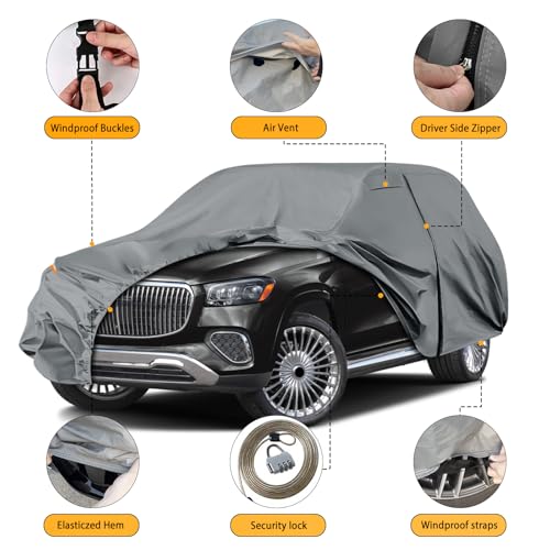 Image of Waterproof Premium Car Covers Replace for 2006-2024 Mercedes Benz GL /GLS Class 450, 10 Layers Heavy Duty All Weather Car Cover with Zipper Door, Windproof Bands for Snow Rain Dust Protection