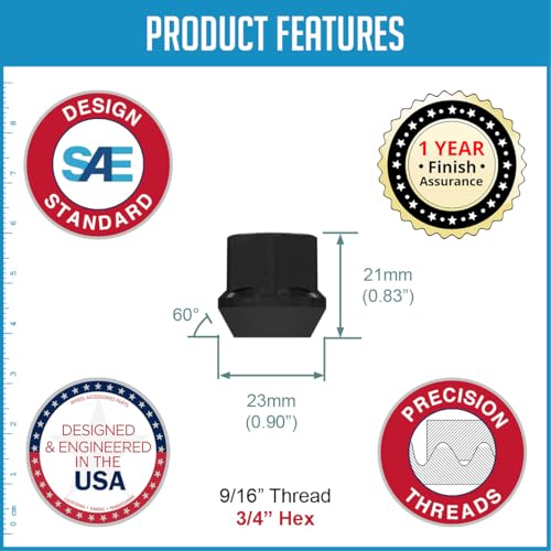 Image of Wheel Accessories Parts 32 Pcs 9 /16 inch-18 Thread Open End Bulge Acorn 21mm 0.84 inch Long Lug Nuts Black 3 /4 inch 19mm Hex Fits Ram 2500 3500 | Chevrolet GMC C2500 C3500