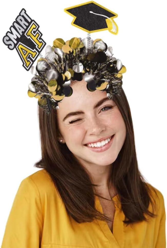 Smart AF Headband in Foil & Glitter Gold, Silver & Black - 9" x 7.75" (Pack of 1) - Perfect Party Accessory