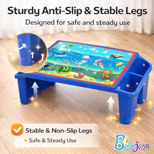 Image of Kids Plastic Multipurpose Laptop & Activity Table with Game Print and Side Storage - Study and Play Desk for Children (Blue)