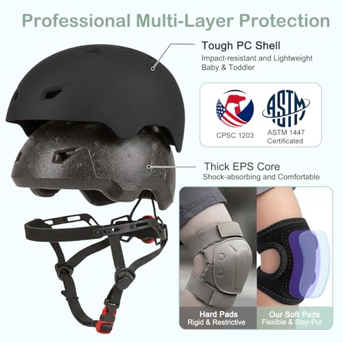 Image of Toddler Helmet and Knee Pads Set for 1-3 Years Old, Kids Bike Helmets with Toddler Knee Pads and Elbow Pads Set, Adjustable Baby Helmet for Balance Bike, Scooter, Tricycle, Bicycle
