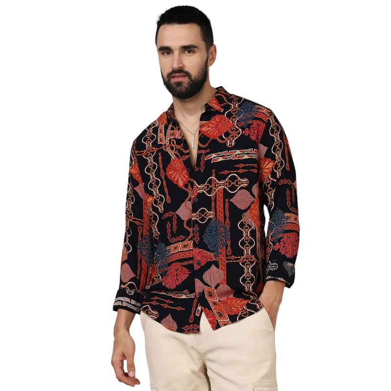 Image of CAHOOT Men's Self-Design Striped Shirt for Casual Wear | Spread Collar | Long Sleeve | Button Closure | Shirt Crafted with Comfort Fit for Everyday Wear