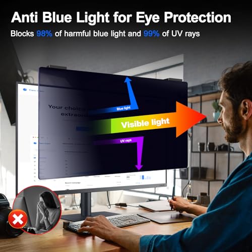 Image of 2 Pack 27 Inch Computer Privacy Screen Filter, 9H Hardness Anti-Scratch Shield for 27 inch Widescreen Monitor(16:9), Hanging Design for Open Office & Cubicle, Reduce Blue Light & Eye Strain
