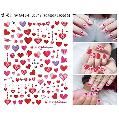 Hearts Nail Art Stickers Decals, 3D Self Adhesive Red Love Heart Valentine Day Nails Supplies Lips Cupid Arrow Angel Nail Design For Women Girls Diy Acrylic Nail Decoration 6 Sheets #TOP5