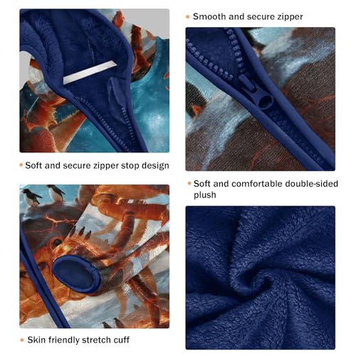 Giant Crab with Penguins Standing Toddler Fleece Jacket Girl Boys Hooded Fleece Jacket Coat Warm Outwear Zip-up 3-10T3