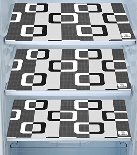 Image of Set of 1 Pc Fridge Top Cover with 6 Utility Pockets and 3 Pc Fridge Mats (Black, Set of 4)