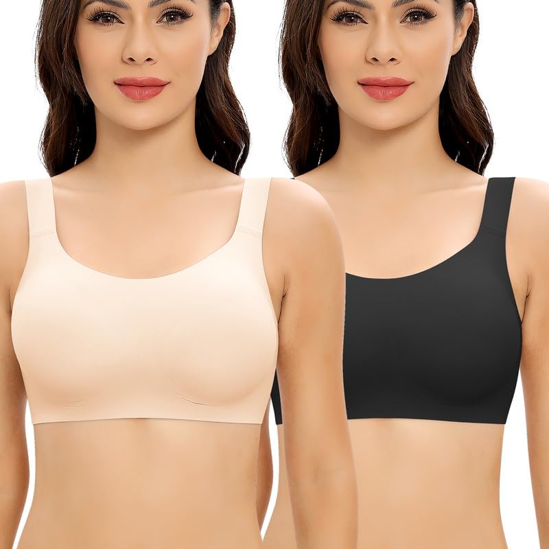 Jiuday Jelly BH Damen ohne Bügel Große Brüste Starker Halt Komfort Vollschalen Bustier T Shirt Soft Push Up Bra Gepolstert Nahtloser Bralette mit Extender