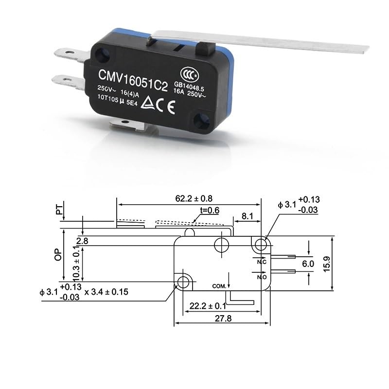 Interruptor CM106D NO NC microconmutador final de carrera CMV16001C2 para automatización 16A 2