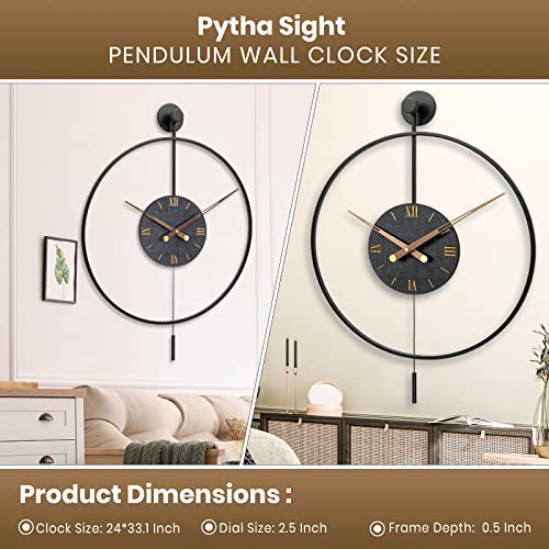 Image of Large Modern Wall Clock,Wall Clocks for Living Room Decor,Classical Silent Metal Minimalist Walnut Dial,Big Decorative Farmhouse Pendulum Wall Clock With Walnut Pointers for Office,Dining Room