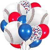 60 Pcs Baseball Theme Decoration, Navy Blue Red White Confetti Balloons with Baseball Foil Balloons for Baseball Theme Birthday Baby Shower Decoration
