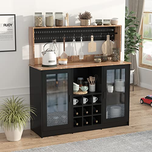 Pakasept Coffee Bar Cabinet, Kitchen Buffet Storage Cabinet With 6 Hooks, Farmhouse Sideboard And Buffet Cabinet With Acrylic Holder And Drawer, Wine Bar Cabinet For Kitchen, Living Room #TOP2