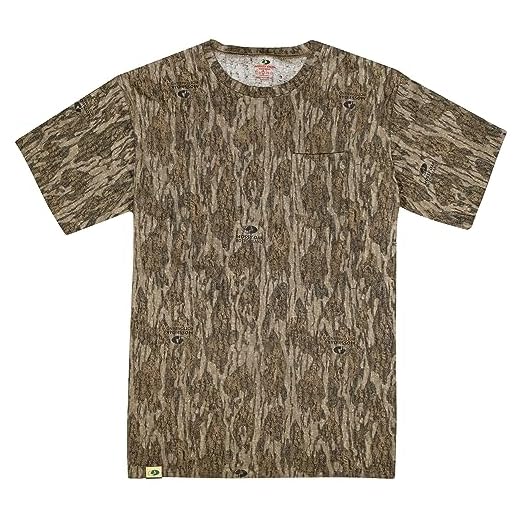 Mossy Oak Men's Standard Camo Hunting Shirt Short Sleeve Cotton, Bottomland, Small