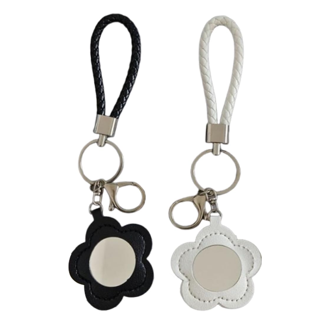 Pack of 2 Braided Leather Keyrings, Mini Mirror Keyring, Make Up Key Ring