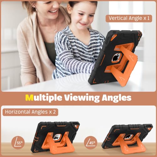 Image of Fintie Kid-Friendly Case for iPad 9th / 8th / 7th Generation 10.2 Inch | Fully-Body Rugged Heavy Duty Shockproof Cover, Portrait & Landscape Viewing, Built-in Kickstand, for Girls /Boys, Black /Orange
